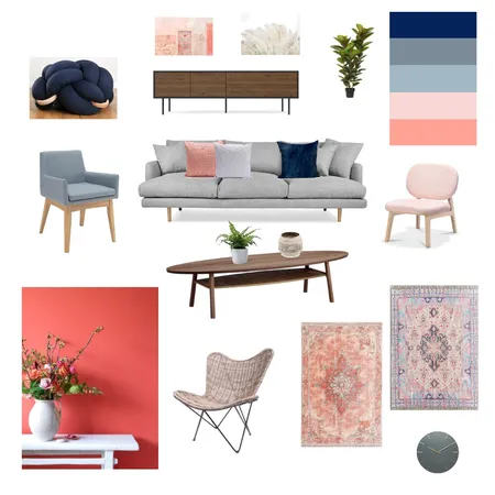 Living Room - navy-coral-gray-dusty blue Interior Design Mood Board by shellyls on Style Sourcebook