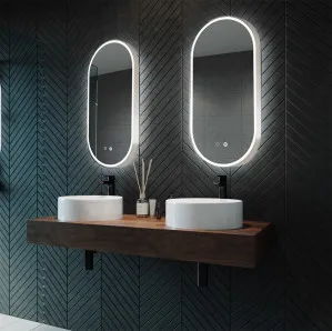 Gatsby Pill Shaped LED with Brushed Nickel Frame - 90 x 45cm or 120 x 45cm 900mm x 450mm by Luxe Mirrors, a Illuminated Mirrors for sale on Style Sourcebook
