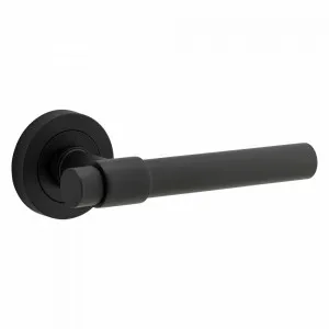 Helsinki Lever with  Round Rose Matt Black by Iver, a Door Hardware for sale on Style Sourcebook