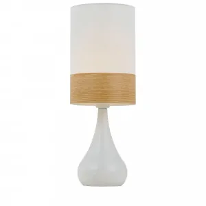 Telbix Akira Teardrop Vase Table Lamp With Fabric Shade White and Oak by Telbix, a Table & Bedside Lamps for sale on Style Sourcebook