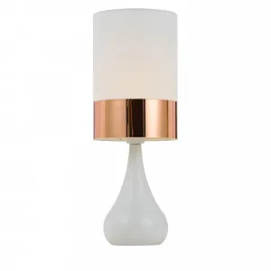 Telbix Akira Teardrop Vase Table Lamp With Fabric Shade White and Copper by Telbix, a Table & Bedside Lamps for sale on Style Sourcebook