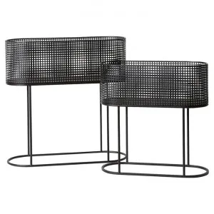 Creed 2 Piece Metal Oblong Planter Stand Set, Black by Elme Living, a Plant Holders for sale on Style Sourcebook