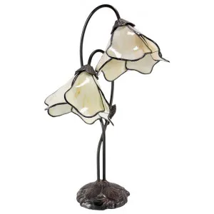 Lily of The Valley Tiffany Style Stained Glass Flower Table Lamp, Double Shade, Beige by GG Bros, a Table & Bedside Lamps for sale on Style Sourcebook