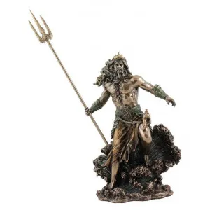 Veronese Cold Cast Bronze Coated Greek Mythology Figurine, Poseidon Holding Trident by Veronese, a Statues & Ornaments for sale on Style Sourcebook