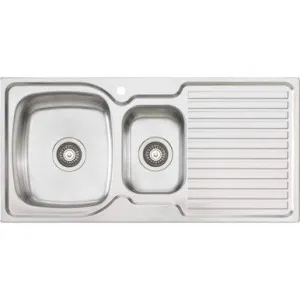 Endeavour 1 & 1/2 Bowl Topmount Sink With Drainer Left Bowl 1Th | Made From Stainless Steel | 17L/7L By Oliveri by Oliveri, a Kitchen Sinks for sale on Style Sourcebook