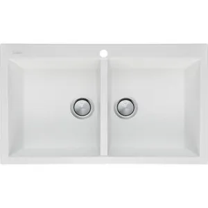 Santorini Double Bowl Topmount Sink 860mm X 510mm 1Th | Made From Granite/Acrylic In White | 32L/32L By Oliveri by Oliveri, a Kitchen Sinks for sale on Style Sourcebook