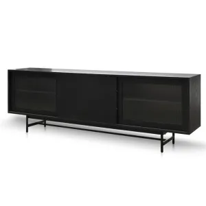 Sergio 2.1m Wooden TV Entertainment Unit - Full Black with Flute Glass Door by Interior Secrets - AfterPay Available by Interior Secrets, a Entertainment Units & TV Stands for sale on Style Sourcebook