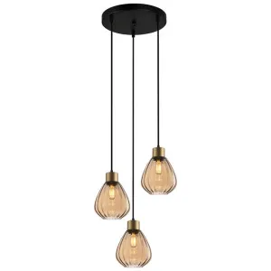 Tulip Ribbed Glass Cluster Pendant Light, 3 Light, Brass / Amber by CLA Ligthing, a Pendant Lighting for sale on Style Sourcebook