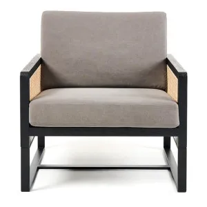 Murphy Oak Timber & Rattan Armchair with Cushion, Black / Grey by M Co Living, a Chairs for sale on Style Sourcebook