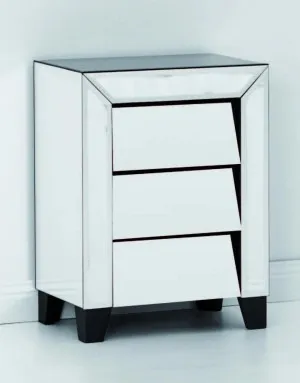 Patty Mirrored 3 Drawer Bedside Table 60cm x 45cm by Luxe Mirrors, a Bedside Tables for sale on Style Sourcebook