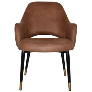 Albury Commercial Grade Eastwood Fabric Tub Chair, Slim Metal Leg, Tan / Black Brass by Eagle Furn, a Chairs for sale on Style Sourcebook