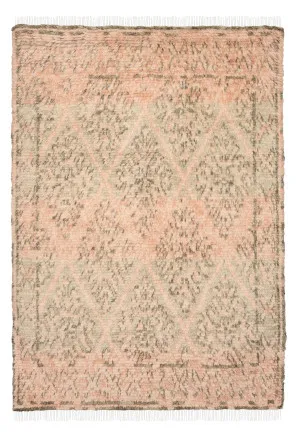 Monika Peach and Green Abstract Diamond Wool Rug by Miss Amara, a Shag Rugs for sale on Style Sourcebook