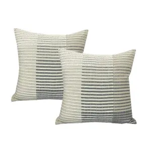 Cloud Linen Aubrey Embroidered Cotton Grey 50x50cm Twin Pack Feather Filled Cushion by null, a Cushions, Decorative Pillows for sale on Style Sourcebook