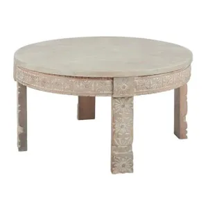 Minar Carved Timber Round Coffee Table, 85cm by Coast To Coast Home, a Coffee Table for sale on Style Sourcebook