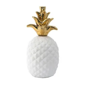 Tahlee Ceramic Pineapple Ornament, Small, White / Gold by Diaz Design, a Statues & Ornaments for sale on Style Sourcebook