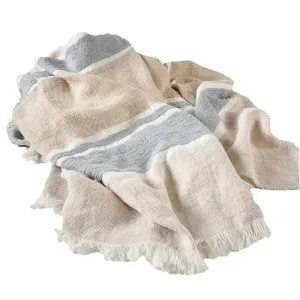 Magnus Linen Throw - Natural/Blue by Eadie Lifestyle, a Throws for sale on Style Sourcebook