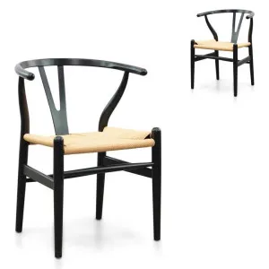 Set of 2 - Harper Wooden Dining Chair - Black - Natural Seat by Interior Secrets - AfterPay Available by Interior Secrets, a Dining Chairs for sale on Style Sourcebook