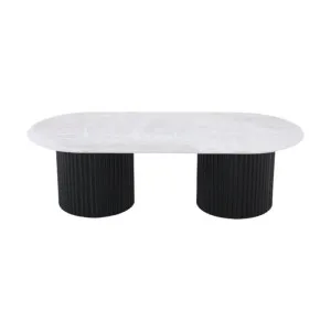 Athol Travertine Top Oval Coffee Table, 130cm, White / Black by Conception Living, a Coffee Table for sale on Style Sourcebook