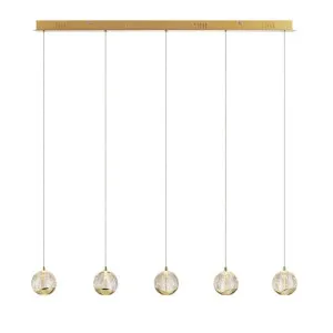 Segovia Glass & Metal LED Bar Pendant Light, 5 Light, Gold by Telbix, a Pendant Lighting for sale on Style Sourcebook