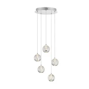 Segovia Glass & Metal LED Cluster Pendant Light, 5 Light, Chrome by Telbix, a Pendant Lighting for sale on Style Sourcebook
