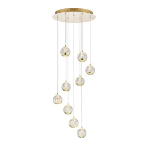 Segovia Glass & Metal LED Cluster Pendant Light, 9 Light, Gold by Telbix, a Pendant Lighting for sale on Style Sourcebook