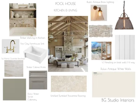 Dalblair Pool House Main Room - Kitchen & Living Interior Design Mood Board by BG Studio Interiors on Style Sourcebook