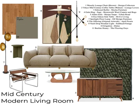 Midcentury Modern Living Room Interior Design Mood Board by Eden Dinsmore on Style Sourcebook