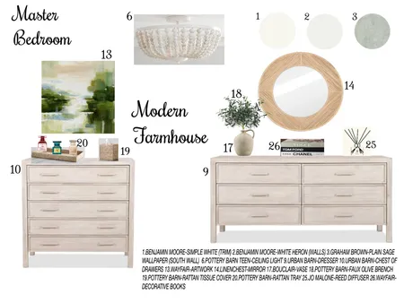 Modern Farmhouse Master Bedroom Interior Design Mood Board by Beata Toth on Style Sourcebook