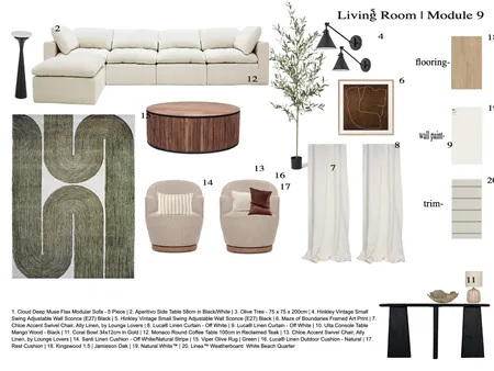 Module 9 | Living room Interior Design Mood Board by tamarazolfaghari on Style Sourcebook