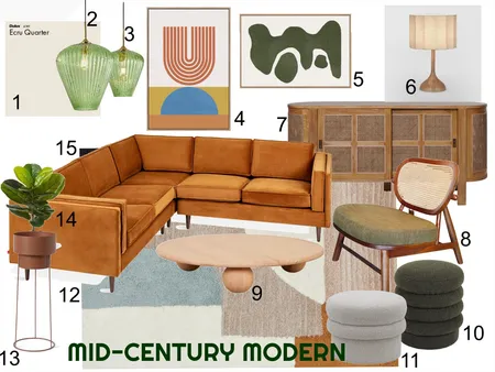 Mid-Century Modern Sample Board Interior Design Mood Board by Ginah on Style Sourcebook