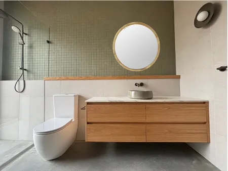 Bathroom round wood Interior Design Mood Board by marnieap on Style Sourcebook