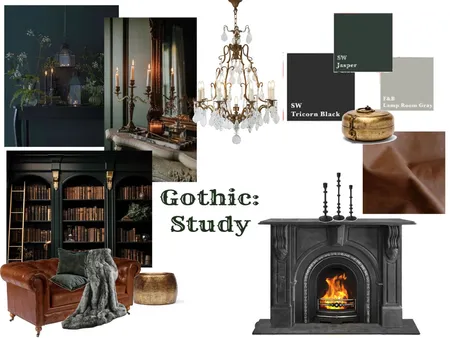 Moody Gothic/Academia Study Interior Design Mood Board by AmyLynn on Style Sourcebook