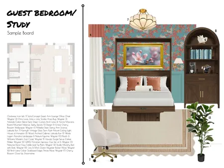 Guest Bedroom/Study Sample Board Interior Design Mood Board by JaydeInteriors