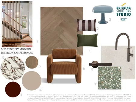 MID CENTURY MODERN - INTERIOR SAMPLE BOARD Interior Design Mood Board by bsschwh@bunnings.com.au on Style Sourcebook