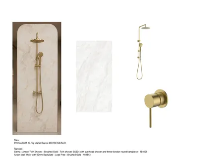 18- DW MAXIMA XL Taj Mahal Bianco 90X180 SilkTec® & fienza kaya Twin Shower, Urban Brass products Interior Design Mood Board by CRD Design