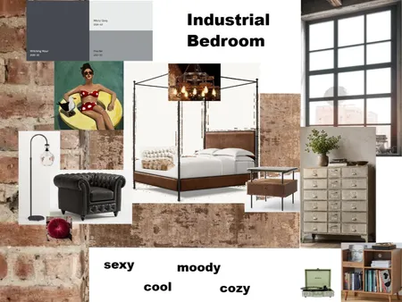 Industrial Bedroom Interior Design Mood Board by shelleylakeyoung