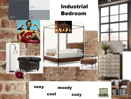 Industrial Bedroom Interior Design Mood Board by shelleylakeyoung