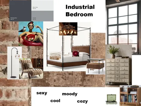 Industrial Bedroom Interior Design Mood Board by shelleylakeyoung