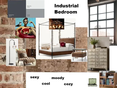 Industrial Bedroom Interior Design Mood Board by shelleylakeyoung