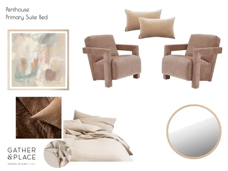Penthouse Primary Suite Bed Interior Design Mood Board by Gather & Place