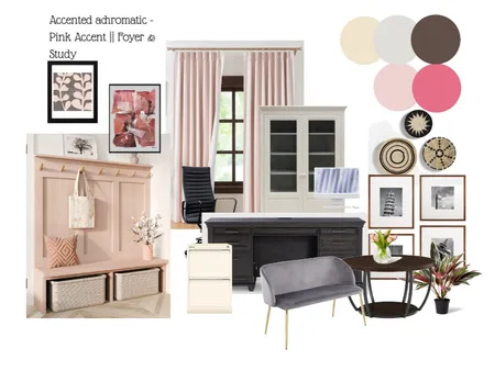 Color Harmony: Accented Achromatic - Pink Accent || Foyer and Study Interior Design Mood Board by Ann Clariz Yap-Arcilla