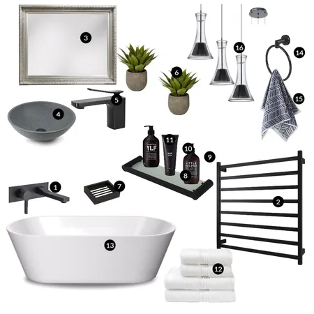 Black Bathroom Interior Design Mood Board by renovatormate on Style Sourcebook
