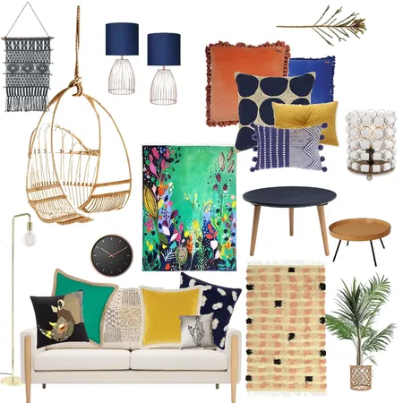Eclectic Bohemian Living Room Interior Design Mood Board by GreenStudioBlue on Style Sourcebook