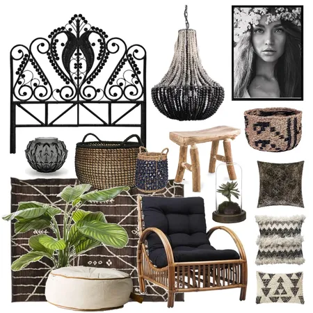 Black Boho Interior Design Mood Board by Thediydecorator on Style Sourcebook