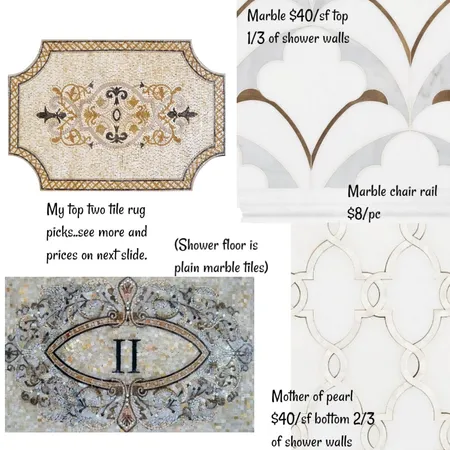 Monis-Wright Master bath tile layout Interior Design Mood Board by Nicoletteshagena on Style Sourcebook