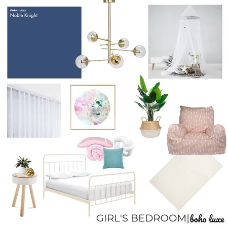 GIRL'S BEDROOM | BOHO LUXE Interior Design Mood Board by mortarandnoir on Style Sourcebook
