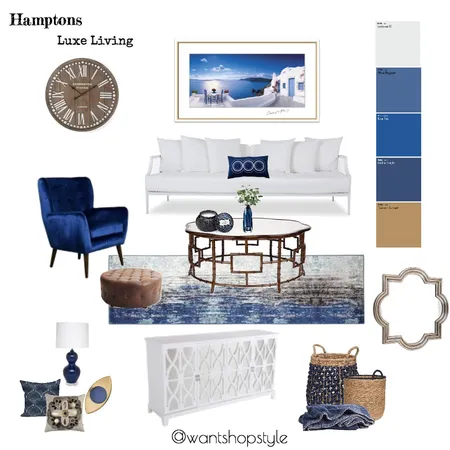Hamptons Luxe Living Interior Design Mood Board by want_shop_style on Style Sourcebook