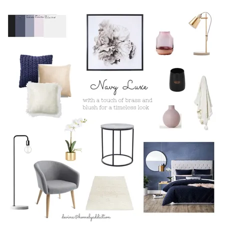 Navy blushbedroom Interior Design Mood Board by HomelyAddiction on Style Sourcebook