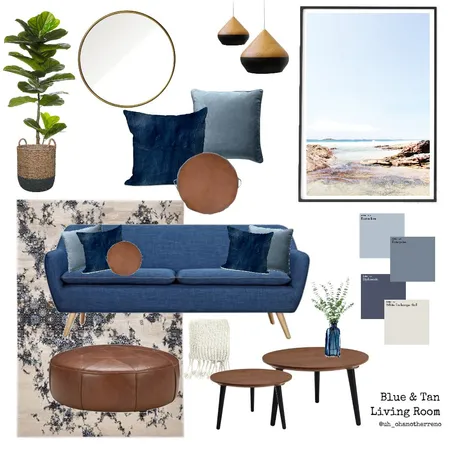 Blue &amp; Tan Living Room Interior Design Mood Board by AnnabelFoster on Style Sourcebook