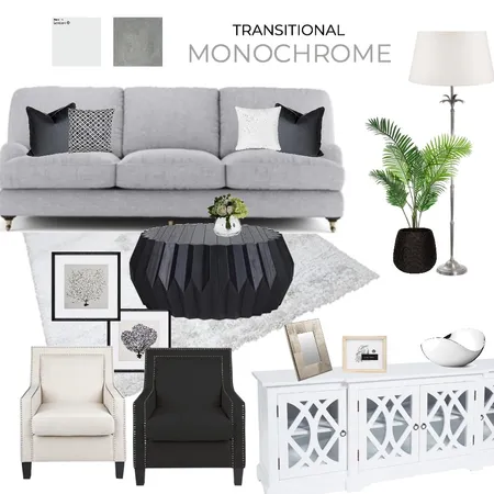 Transitional Monochrome Family Room Interior Design Mood Board by stefzec on Style Sourcebook